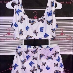 Butterfly Print Crop Top and Shorts Set